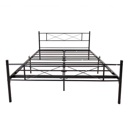 Queen Size Metal Bed Frame Mattress Foundation with Vintage Headboard and Footboard Bedroom Furniture