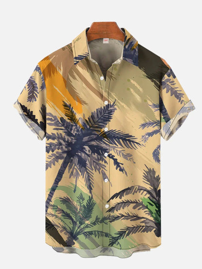 Men's Hawaiian coconut tree pattern shirts Summer beach sunset shirt Men's casual short sleeved shirt Exquisite 3D printed shirt