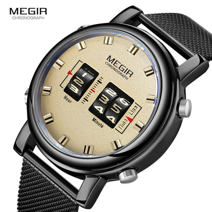 MEGIR 2020 New Luxury Watches Men Military Sport Roller Pointer Quartz Watch Man Fashion Stainless Steel Mesh Strap Wristwatch