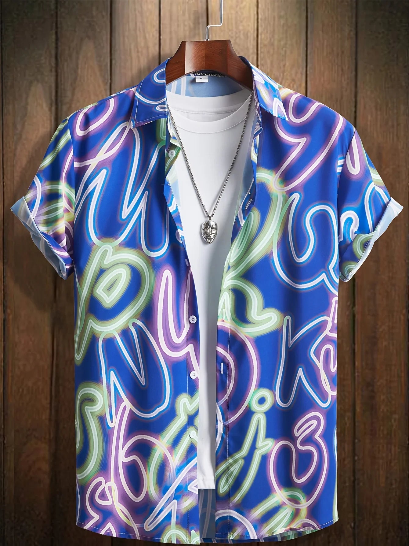 Men's Neon Style Print Lapels Button Up Casual Short Sleeve Shirts Men's Clothing for Summer Hawaii Shirt Men's  Streetwear