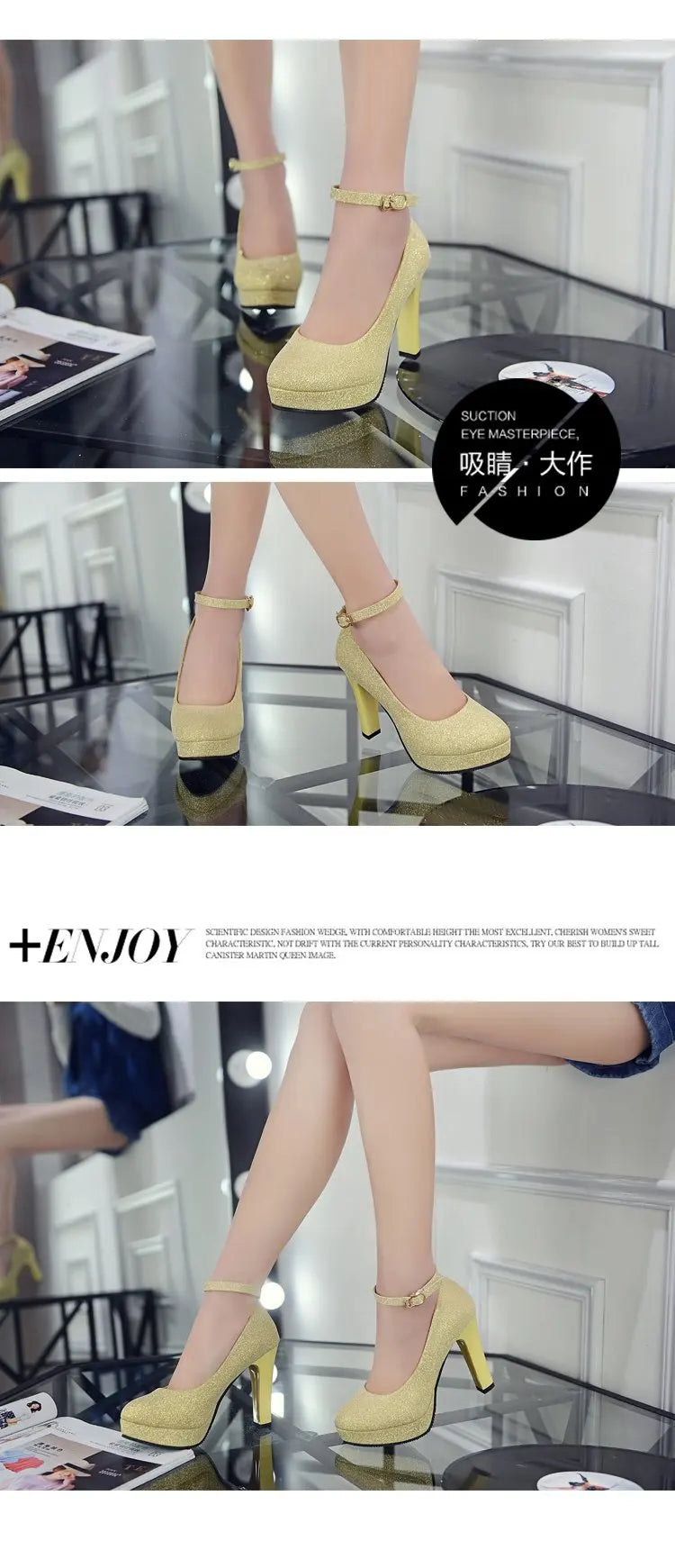 Sexy Ankle Strap 9CM High Heels Patent Leather Round Toe High Heels Female Platform Summer Shoes Women Pumps Platform Sandals