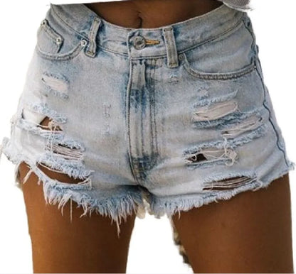 Summer Women Ripped Washed Hole Hight Waist Denim Pants Short Bermuda Pant Casual Tassel Tight Five-point Stitch Street Pants