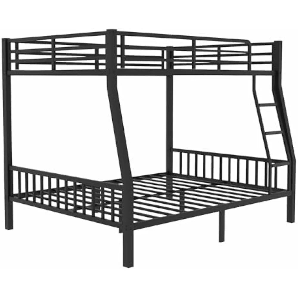 Over Queen Bunk Beds for Adults, Heavy-Duty Metal Bunk Bed Frame with PVC Rubber Cover Ladders and Safety Full-length Guardrails