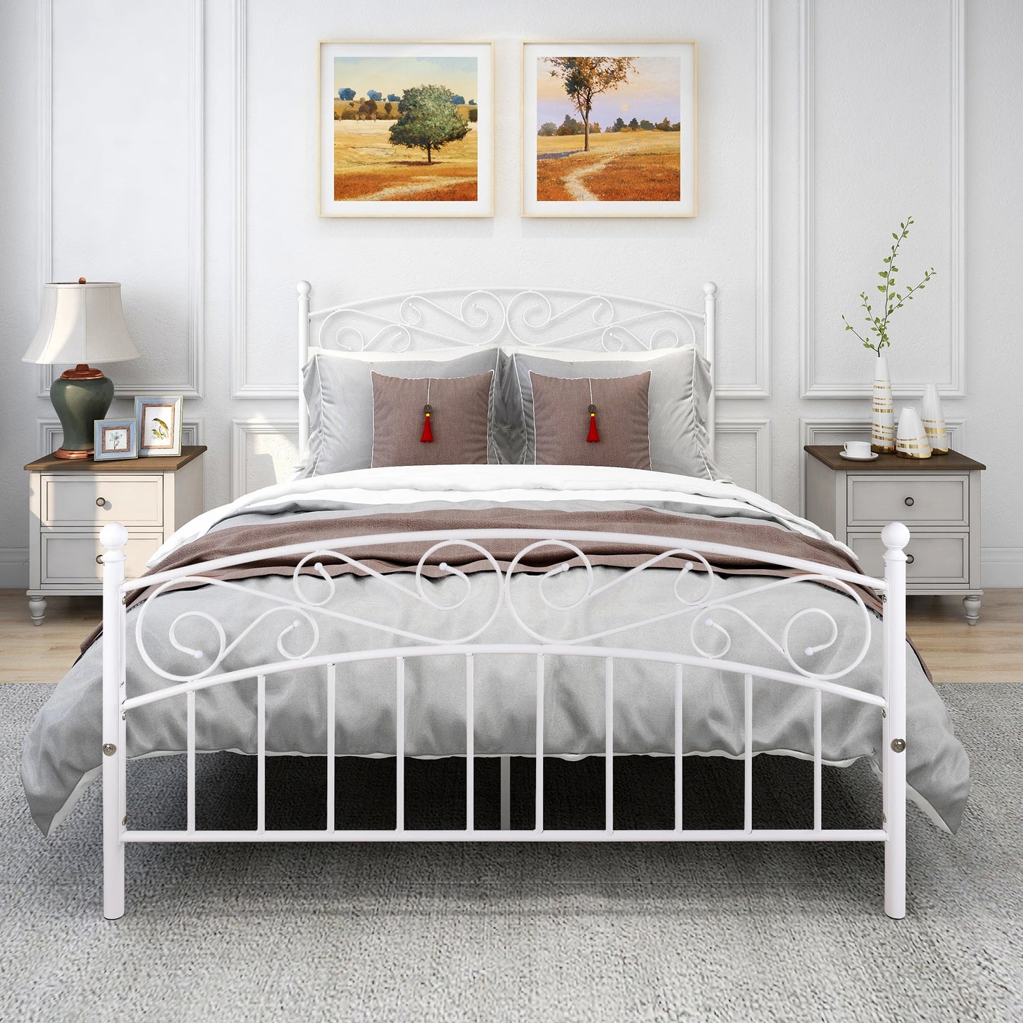 Queen  Size 2022 New Metal Bed Frame Platform Mattress Foundation with Headboard and Footboard for Bedroom Furniture