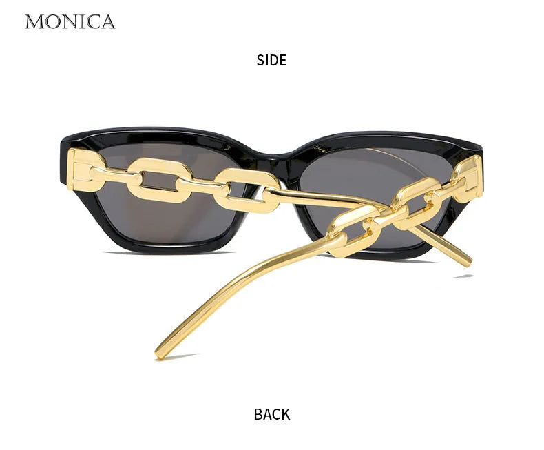 INS Vintage Cat Eye Sunglasses Women 2024 Trend New Fashion Small Metal Chain Sunglasses Elegant Eyeglasses Fashion Black Shades