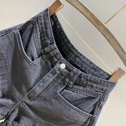 [EWQ] Fashion Green A-line Casual Denim Shorts For Women Streetwear 2024 Summer New Tide Tassel Wide Leg Hot Short Jeans 16Y8995