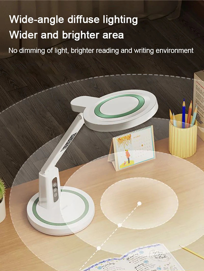 LED Clock Table Lamp USB Chargeable Dimmable Desk Lamp Plug-in LED Light Foldable Eye Protection Reading Night Light