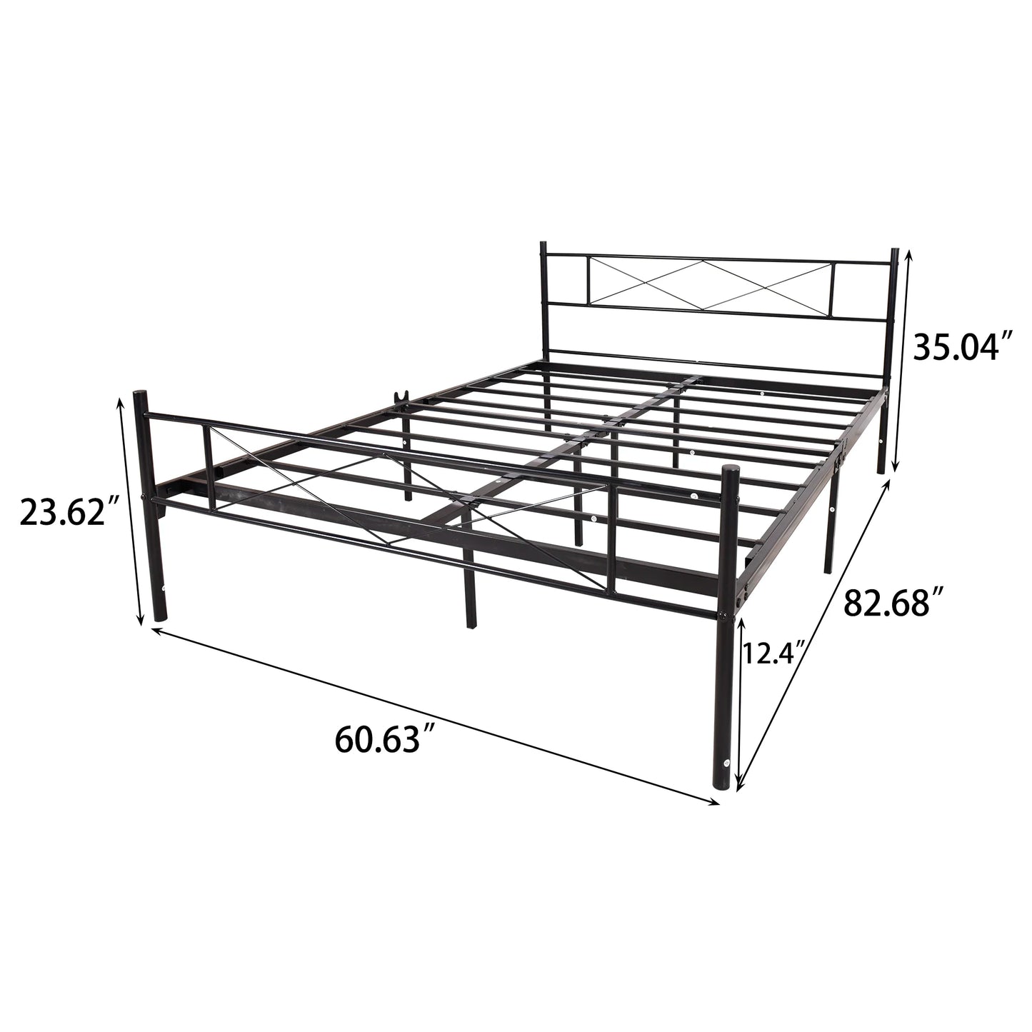 Queen Size Metal Bed Frame Mattress Foundation with Vintage Headboard and Footboard Bedroom Furniture