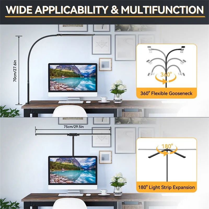 Double Head LED Desk Lamp Stepless Dimmable 24W USB Table Lamps Computer Monitor Light Reading Lights Eye Protection For Bedroom