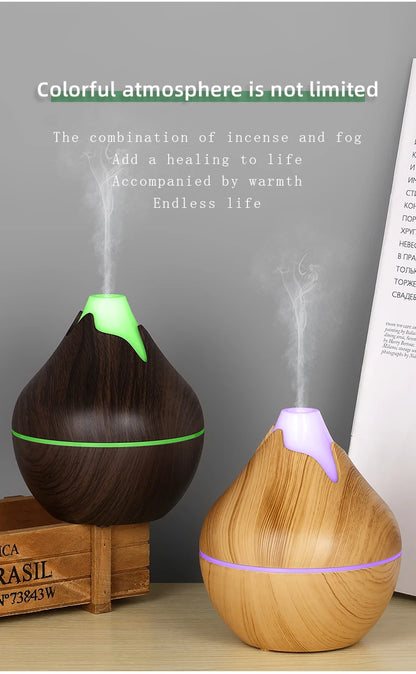 USB Air Humidifier Electric Aroma Essential Oil Diffuser Wood Grain Ultrasonic Cool Mist Maker 7 Color Change LED light Home