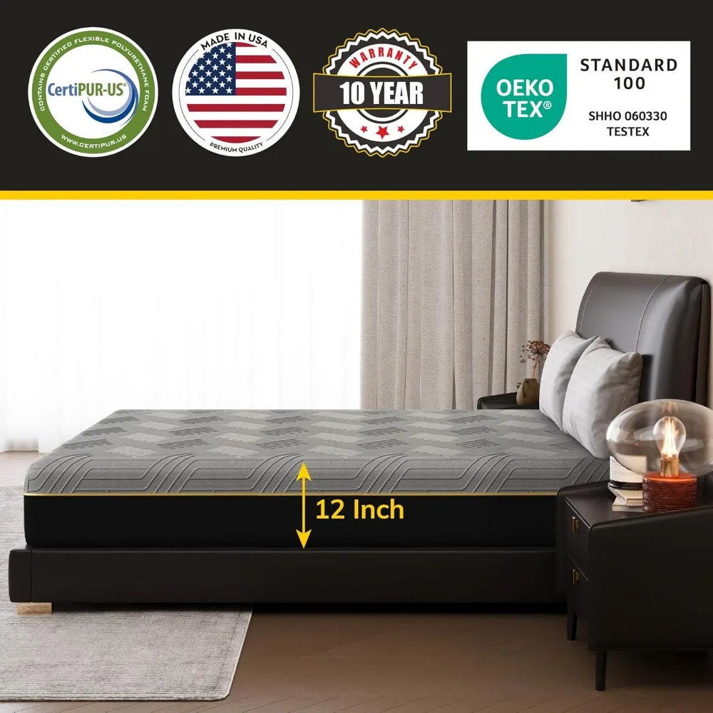 EGOHOME 12 Inch Queen Mattress, Copper Gel Cooling Memory Foam Mattress for Back Pain Relief,Therapeutic Double Matress Bed in a