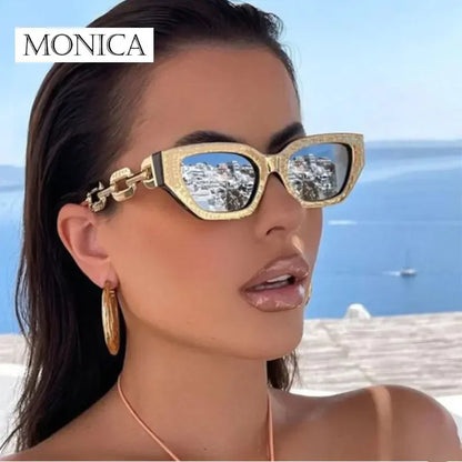 INS Vintage Cat Eye Sunglasses Women 2024 Trend New Fashion Small Metal Chain Sunglasses Elegant Eyeglasses Fashion Black Shades