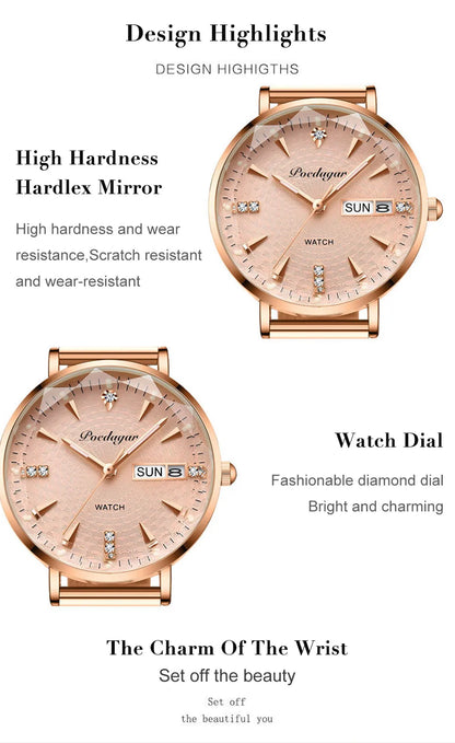 POEDAGAR Exquisite Ladies Watch Luxury Fashion Ultra-thin Leather Belt Waterproof Luminous Quartz Women Wristwatch Female Clocks