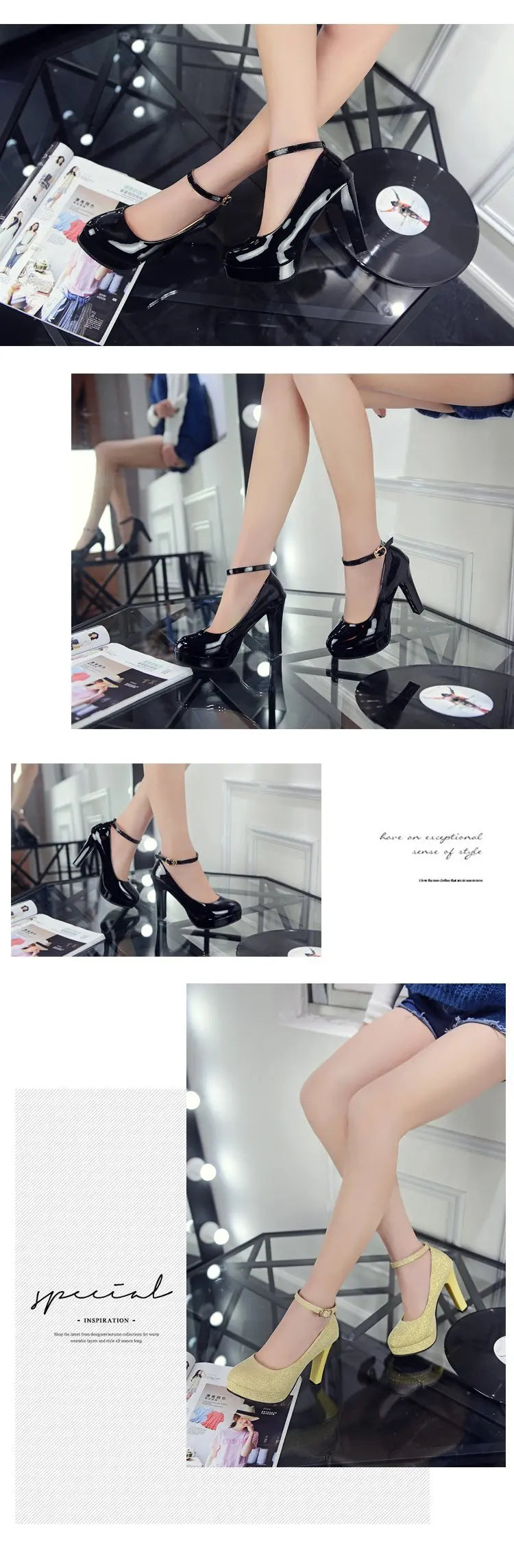 Sexy Ankle Strap 9CM High Heels Patent Leather Round Toe High Heels Female Platform Summer Shoes Women Pumps Platform Sandals