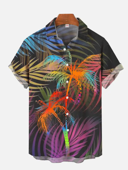 Men's Hawaiian coconut tree pattern shirts Summer beach sunset shirt Men's casual short sleeved shirt Exquisite 3D printed shirt