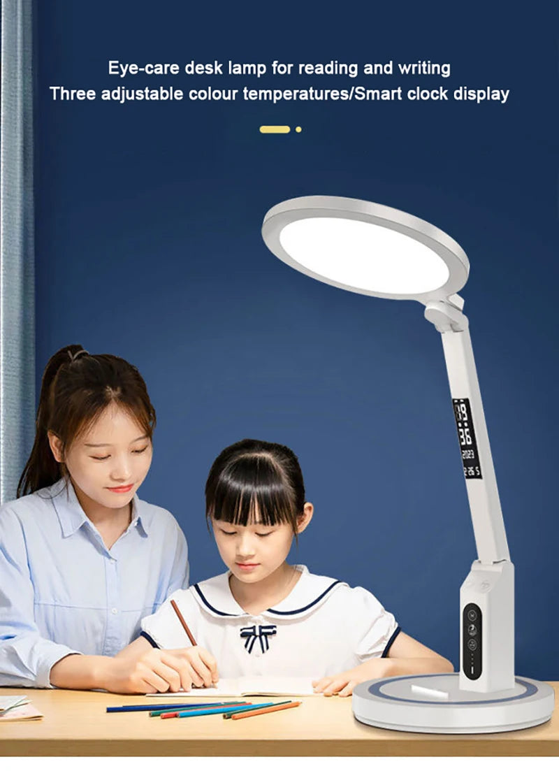 LED Clock Table Lamp USB Chargeable Dimmable Desk Lamp Plug-in LED Light Foldable Eye Protection Reading Night Light