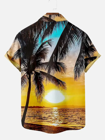 Men's Hawaiian coconut tree pattern shirts Summer beach sunset shirt Men's casual short sleeved shirt Exquisite 3D printed shirt