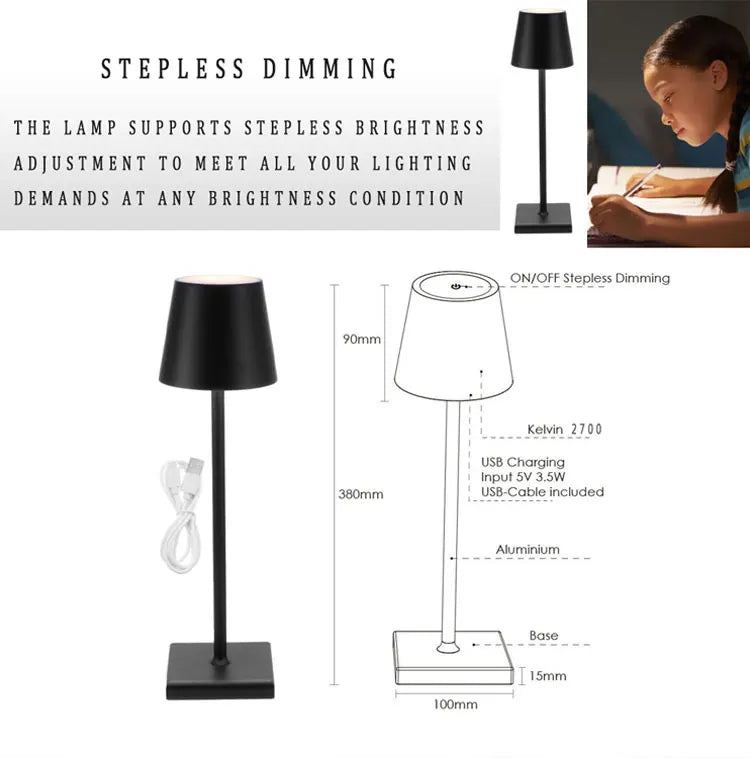 Hotel Cordless Usb Rechargeable Table Lamp Poldina Waterproof Touch Switch Table Lamp for Bedroom Hotel Living Room Restaurant