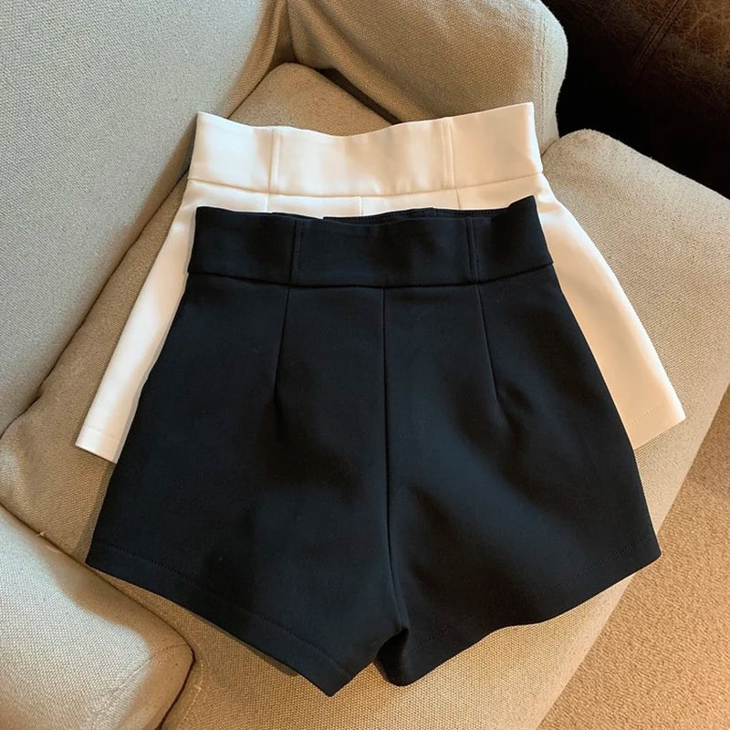 MEXZT Y2K Streetwear Black Shorts Women Elegant High Waist White A Line Wide Leg Suit Short Sexy Club Slim Hot Short Pants New