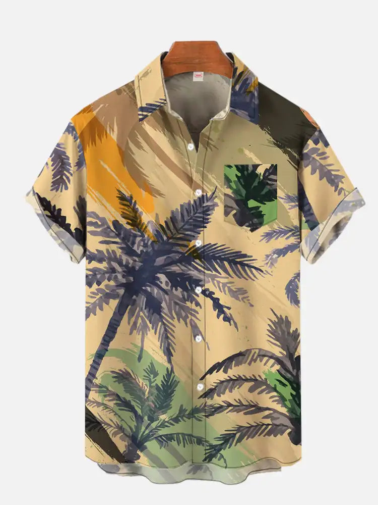 Men's Hawaiian coconut tree pattern shirts Summer beach sunset shirt Men's casual short sleeved shirt Exquisite 3D printed shirt