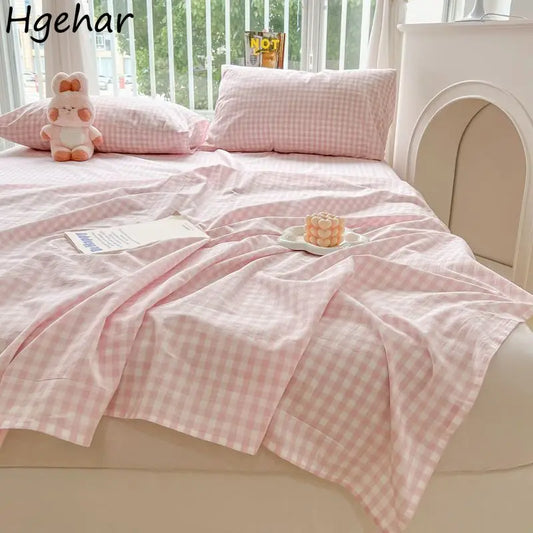 Flat Bed Sheets Plaid Soft Washed Universal Nordic Style Antibacterial Non-slip Thickerskin-friendly Twin Queen Full Size Adults