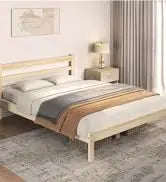 Queen Frame Upholstered Platform Bed With Fabric Headboard, Wing Edge Design/Non-Slip And Noise-Free/Wooden Slats