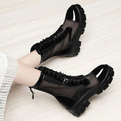 2022 Summer New Platform Ankle Boots For Women Black White Mesh Breathable Sandals Casual Shoes Woman Zip Thick Bottom Booties