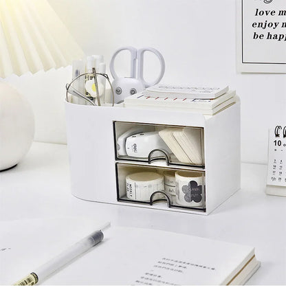 Simple Pen Holder With Drawer Multifunction Desktop Organizer Stationery Storage Box Student Office Desk Decorations