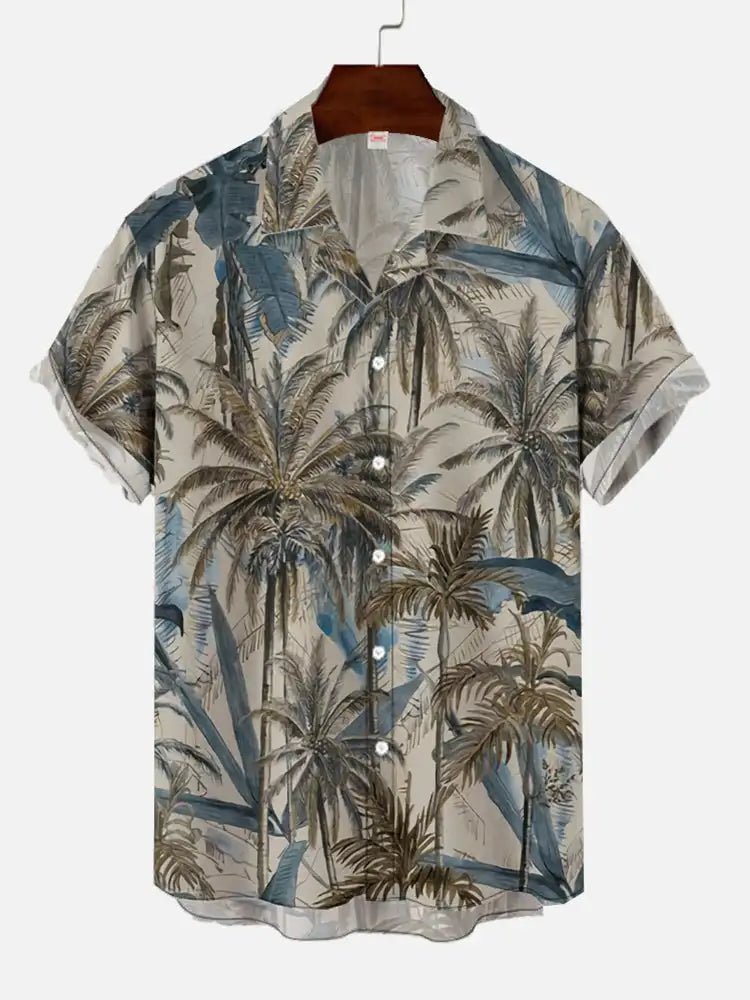 Men's Hawaiian coconut tree pattern shirts Summer beach sunset shirt Men's casual short sleeved shirt Exquisite 3D printed shirt