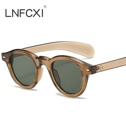 LNFCXI Wholesale Vintage Oval Sunglasses Women Fashion Clear Ocean Lens Shades UV400 Men Trending Rivets Round Sun Glasses