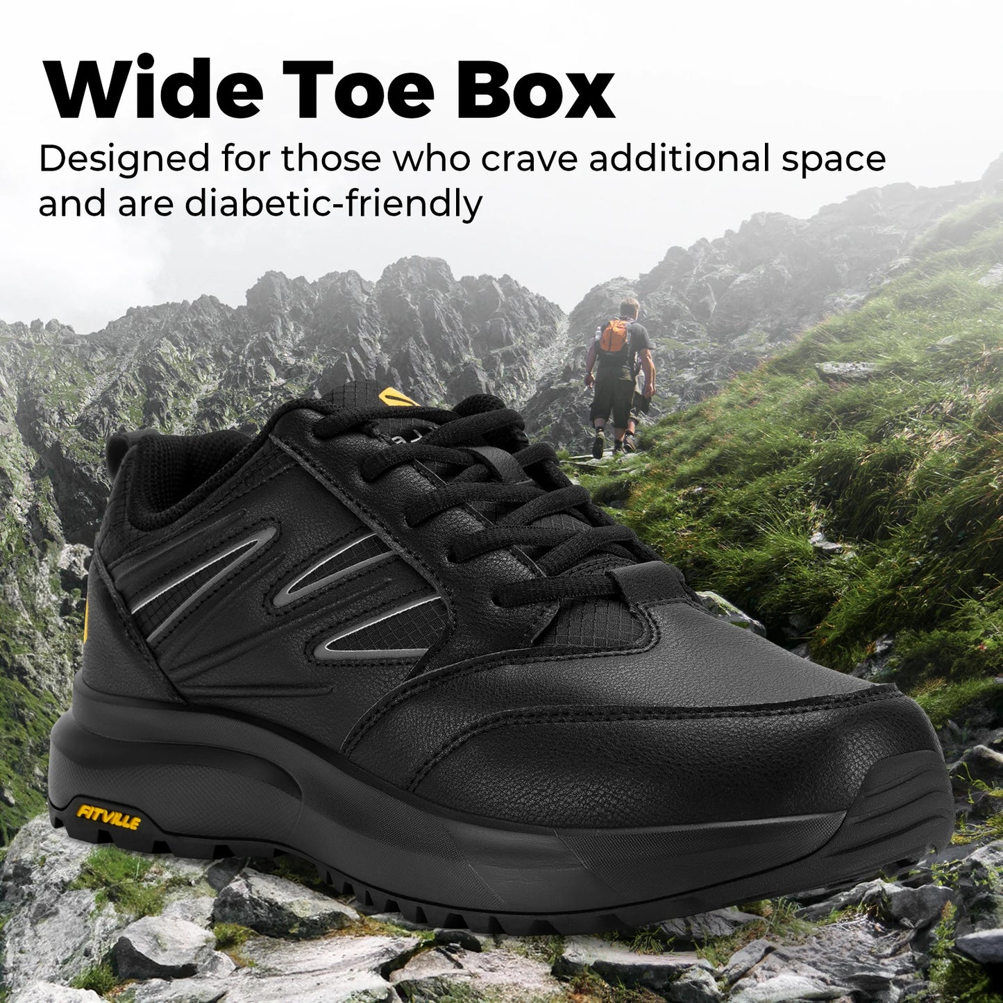 FitVille Mens Wide Hiking Shoes Water Repellent Lightwight Outdoor Climbing Shoes Trekking Trails Sneakers for Arch Support