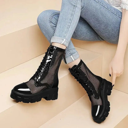 2022 Summer New Platform Ankle Boots For Women Black White Mesh Breathable Sandals Casual Shoes Woman Zip Thick Bottom Booties