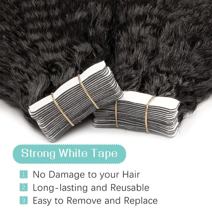 26 Inches Tape In Hair Extensions Human Hair Kinky Straight Remy Hair 20Pcs 50G Natural Color Real Human Hair Tape In Extensions