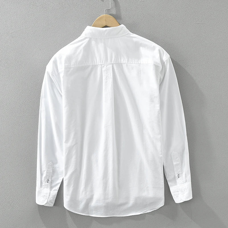 2024 Spring New White Patchwork Shirt for Men Cotton Loose Long Sleeve Shirts Fashion Men's Clothing