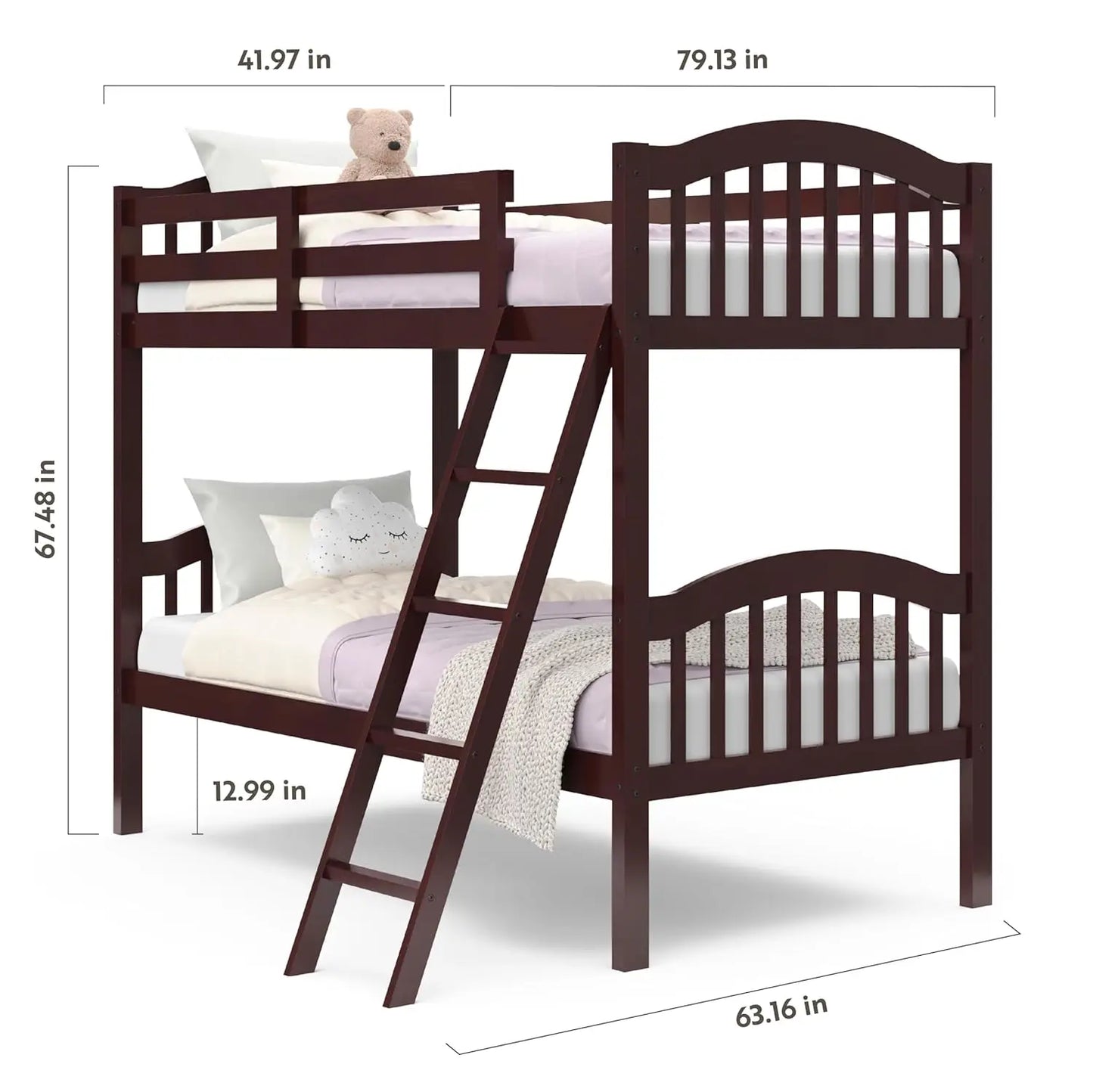 Long Horn Twin-Over-Twin Bunk Bed (Espresso) - GREENGUARD Gold Certified, Converts to 2 Individual Twin Beds, Wood Slats