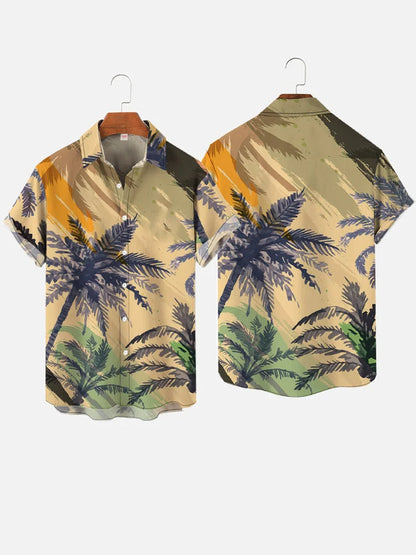 Men's Hawaiian coconut tree pattern shirts Summer beach sunset shirt Men's casual short sleeved shirt Exquisite 3D printed shirt