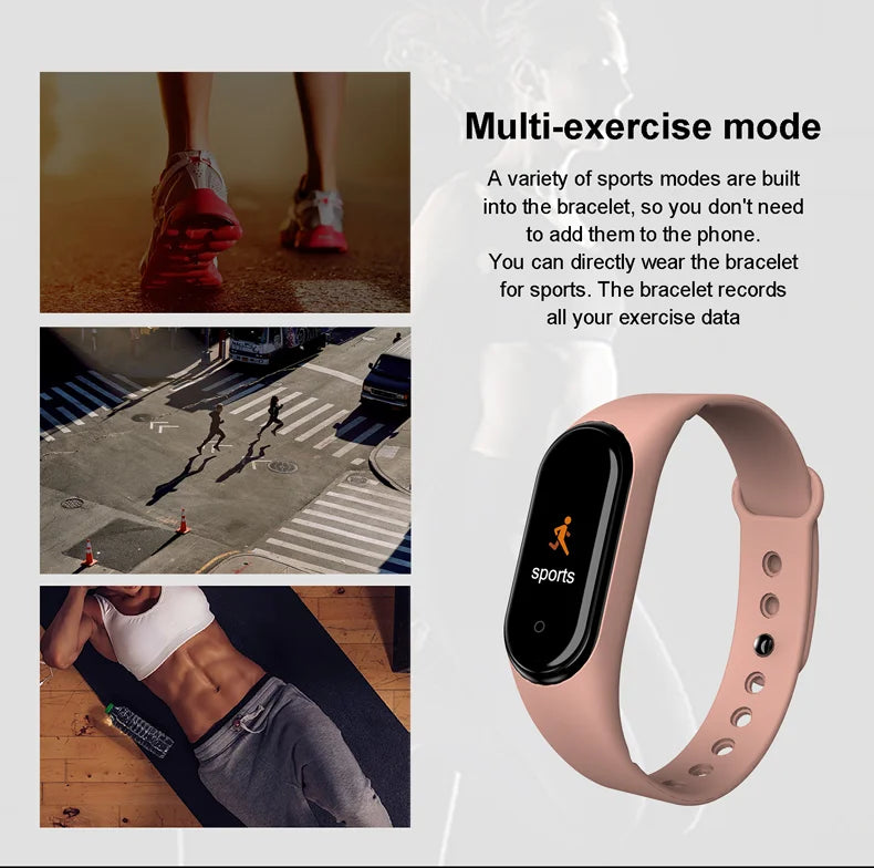 2023 XZT M4 Wristband Sport Fitness Pedometer Color Screen Smart Bracelet Blood Pressure Walk Step Counter Smart Band Watch