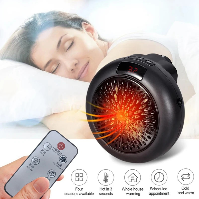 Portable Electric Heater Mini Wall Mount Warm Air Heater Warmer Fan Silent Remote Fast Heat Thermostat For Home