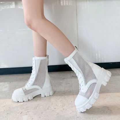 2022 Summer New Platform Ankle Boots For Women Black White Mesh Breathable Sandals Casual Shoes Woman Zip Thick Bottom Booties