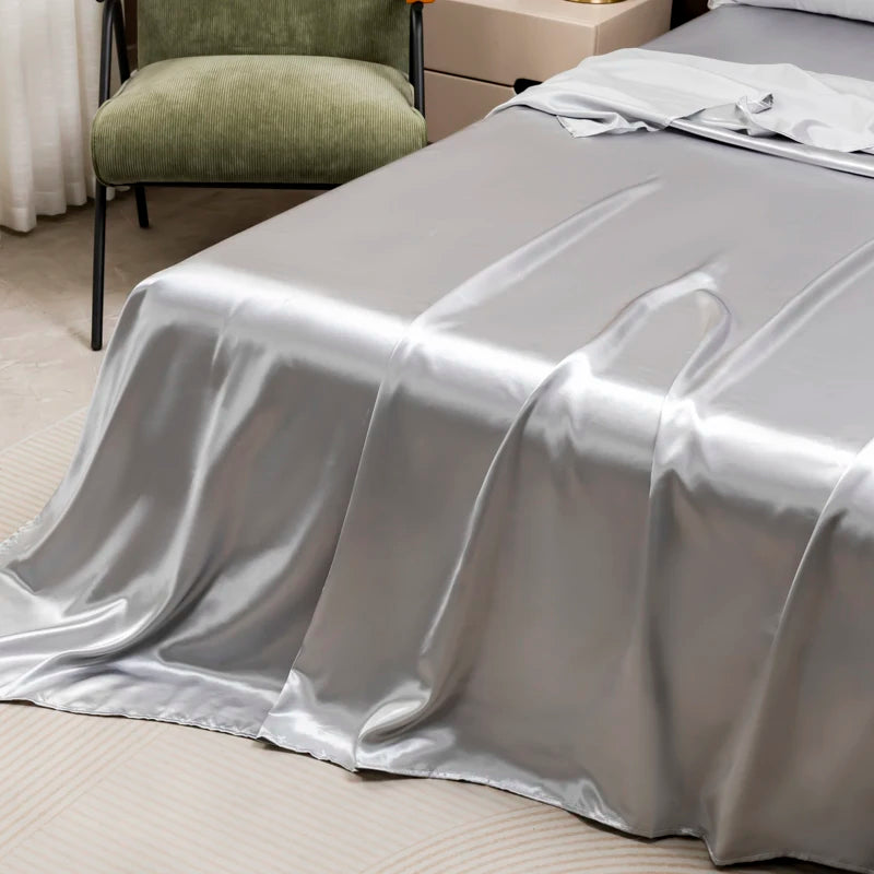 Satin Silk Bed Sheet with Pillowcase Twin/Full/Queen/King Top Sheets Solid Color Flat Bed Sheets Smooth Bed Sheet Sets