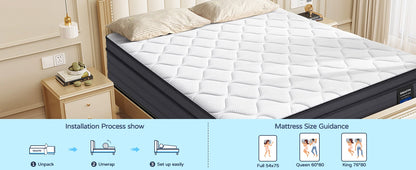 12 Inch Hybrid Queen Size Mattress in a Box, Gel Memory Foam Queen Matress with Motion Isolation and Pressure