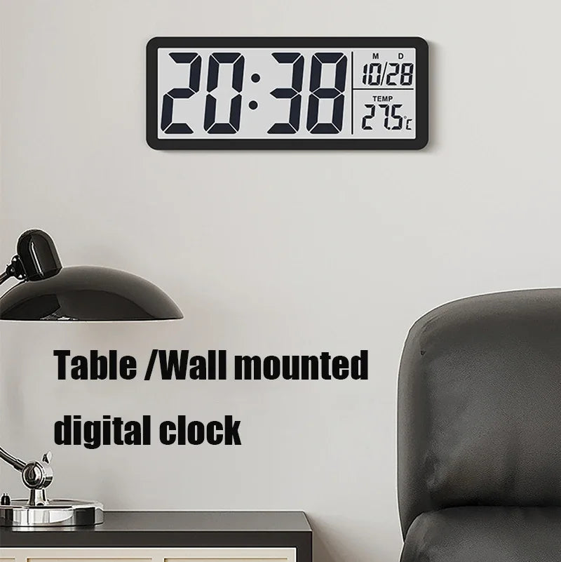 Digital Wall Clock LCD Screen Time Week and Temperature Display Electronic Clock Modern Desktop Alarm Clock Bedroom Home Decor