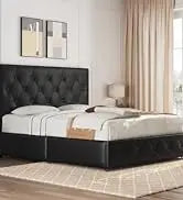 Queen Frame Upholstered Platform Bed With Fabric Headboard, Wing Edge Design/Non-Slip And Noise-Free/Wooden Slats