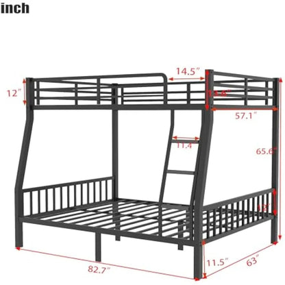 Over Queen Bunk Beds for Adults, Heavy-Duty Metal Bunk Bed Frame with PVC Rubber Cover Ladders and Safety Full-length Guardrails