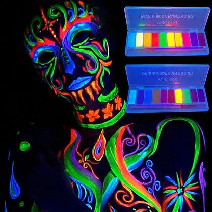 UV Night Glow Facial Paint With 10 Neon Body Makeup, Suitable for Children and Adults Halloween Makeup Ball role-Playing Use