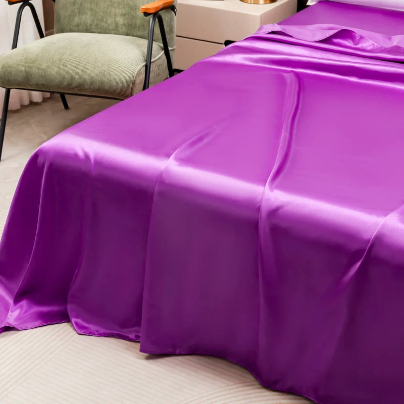 Satin Silk Bed Sheet with Pillowcase Twin/Full/Queen/King Top Sheets Solid Color Flat Bed Sheets Smooth Bed Sheet Sets