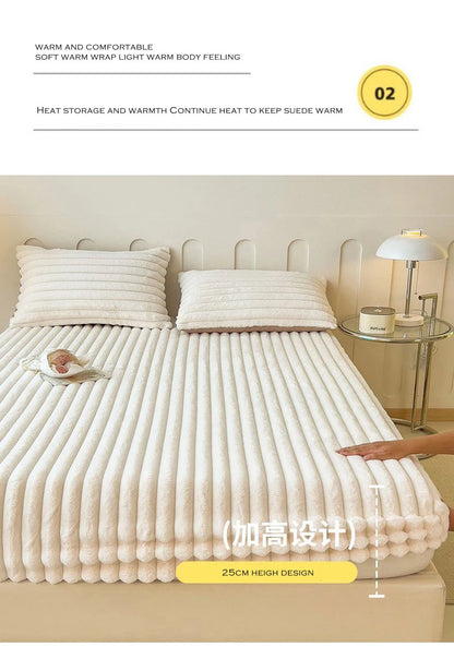 WOSTAR Fluffy rabbit plush elastic fitted sheet mattress protector cover warm winter coral fleece luxury double bed bedsheet 150