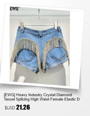 [EWQ] Fashion Green A-line Casual Denim Shorts For Women Streetwear 2024 Summer New Tide Tassel Wide Leg Hot Short Jeans 16Y8995