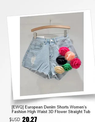 [EWQ] Fashion Green A-line Casual Denim Shorts For Women Streetwear 2024 Summer New Tide Tassel Wide Leg Hot Short Jeans 16Y8995