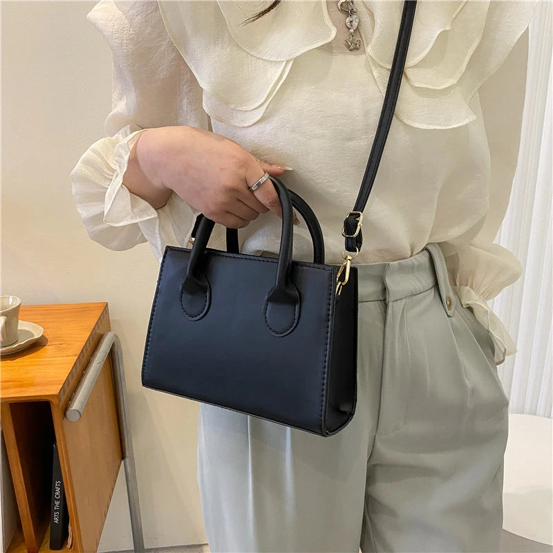 Minimalist Black Small Square Abg, All-Match Top Handle Purse, Classic Shoulder Bag For Work